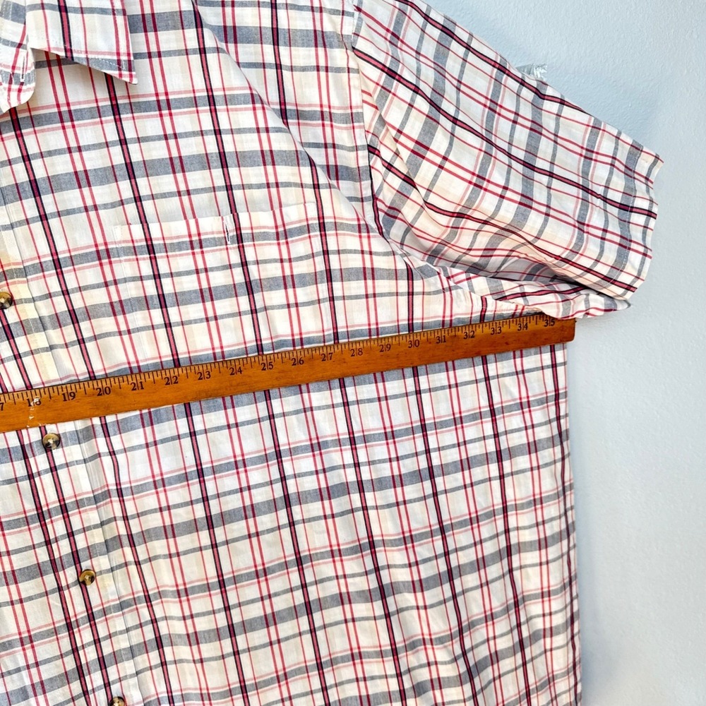 King Size Mens White Red Plaid Dad Core Short Sleeve Button Down Shirt Size 3XLg - Picture 9 of 10